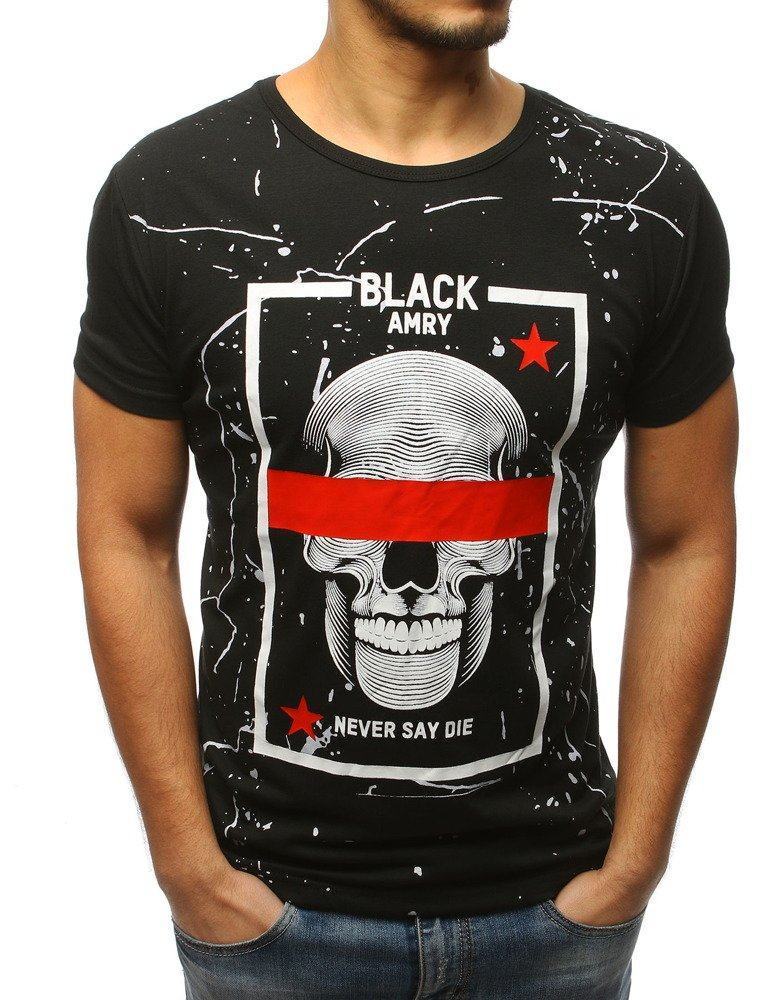 Pánské trendové černé tričko s potiskem rx3113
