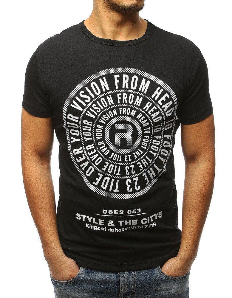 Černé pánské trendové tričko s nápisem rx3116