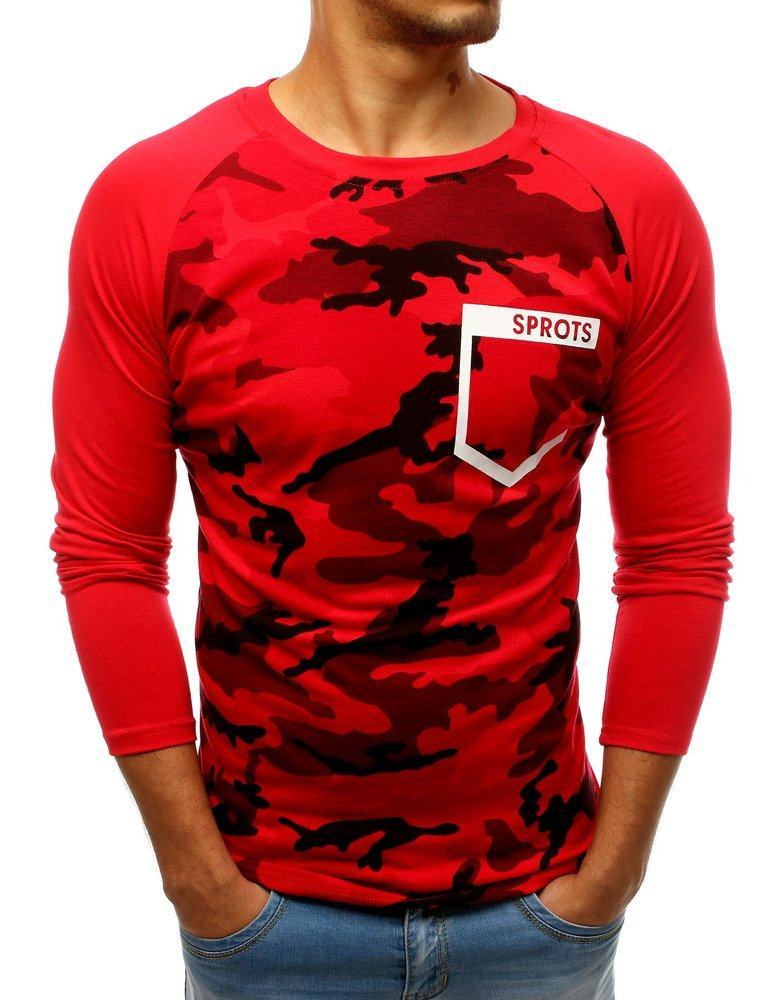Pánské tričko červené s dlouhým rukávem a army potiskem lx05