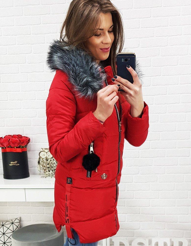 Trendová zimní dámská bunda - červená vty0499